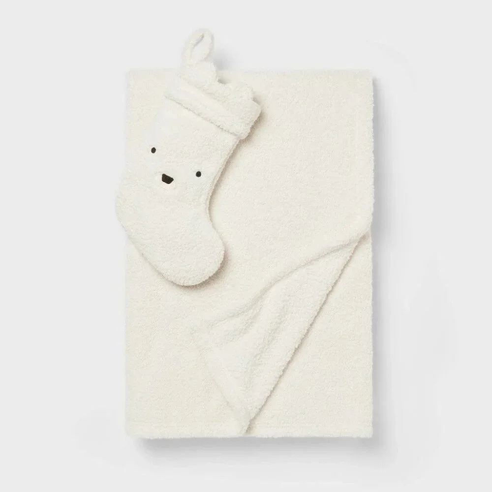 Polar Bear Stocking + Cream‎ Kids’ Throw Blanket Gift Set – Pillowfort Christmas